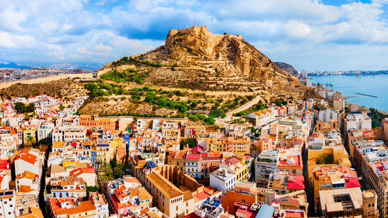 Aerial view of Santa Barbara Castle with the city surrounding it