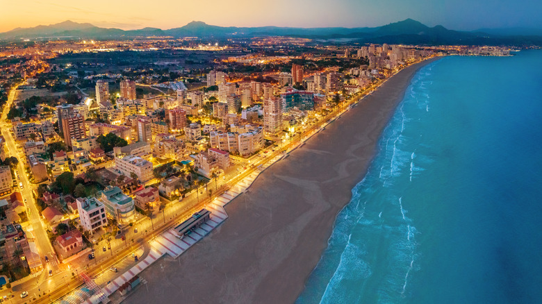 Aerial view of the Alicante shoreline in the evening