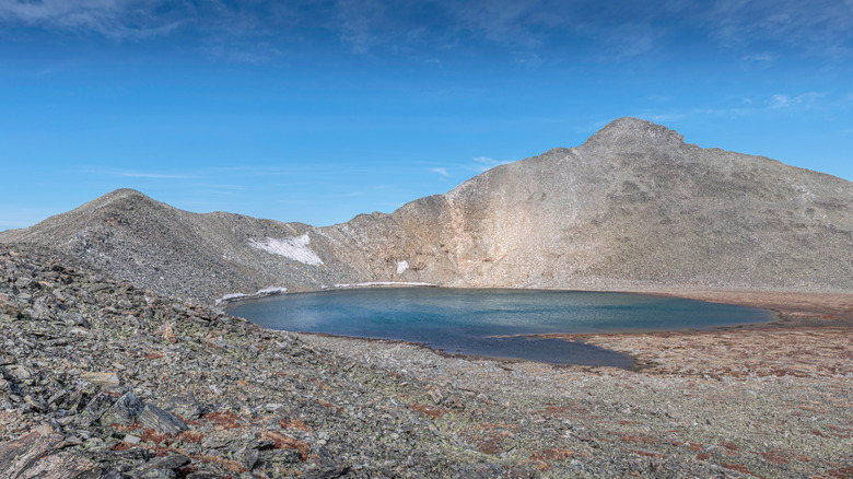 Pacific Tarn lake and the ridge to Pacific Peak summit in the Colorado Rockies
