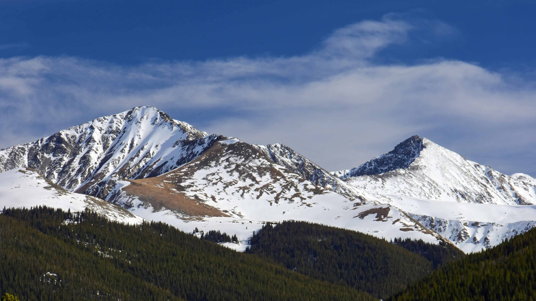 The snow-capped mountains of Crystal Peak and Pacific Peak in the Tenmile Range of the Colorado Rockies