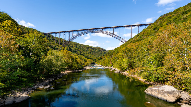 New River Bridge in New River Gorge National Park during the fall season in the Appalachian Mountains of West Virginia, USA.