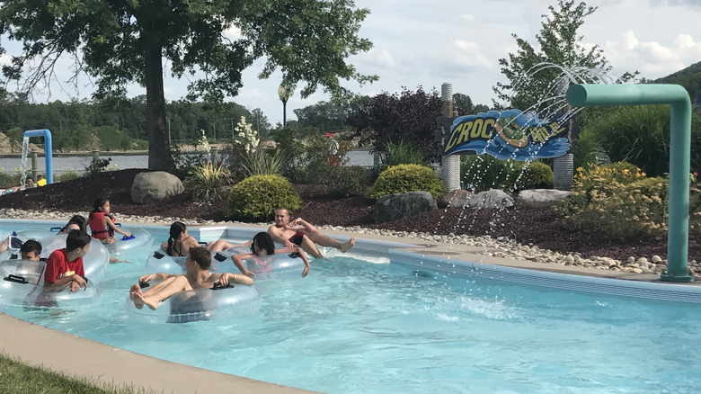 Guests floating along the lazy river at Crocodile Cove