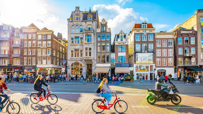People biking along Amsterdam street