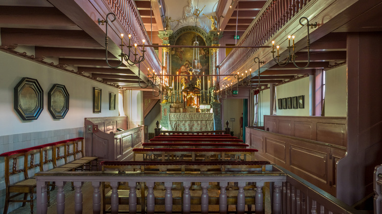 Altar and seating inside Our Lord in the Attic