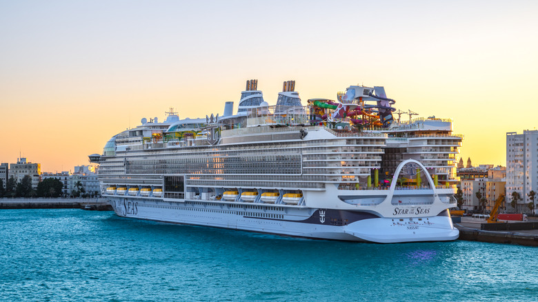 Cruise ship docked in a port in Spain
