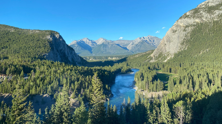 Overlooking the Bow River in Banff, Alberta, Canada from the Fairmont Banff Springs hotel