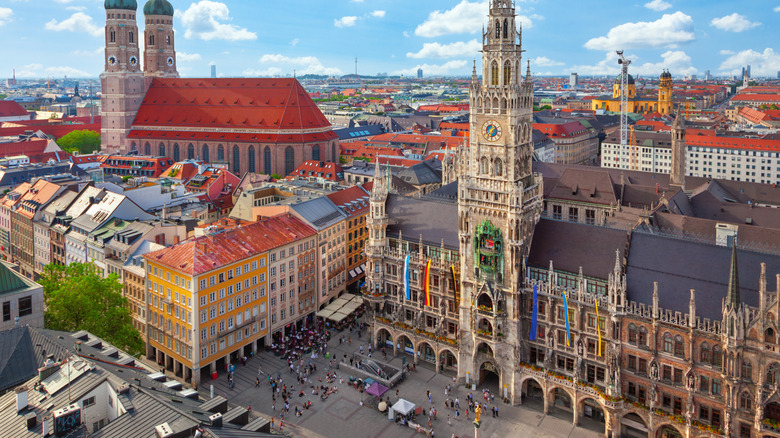 Aerial view of Marienplatz Square in Munich, Germany