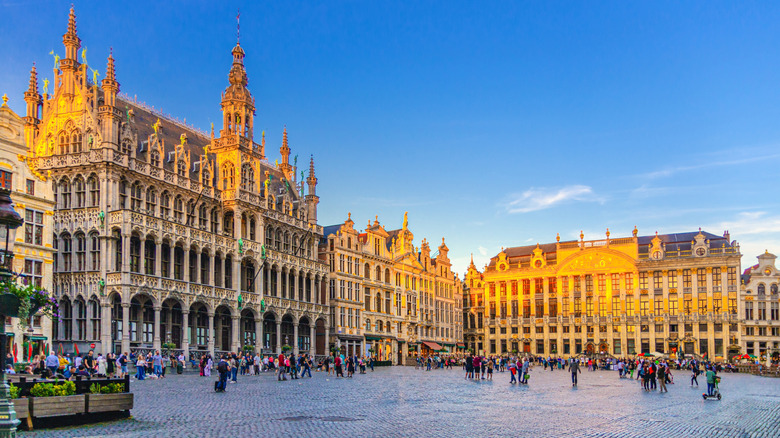 A view during the golden hour of Grand Place, Brussels