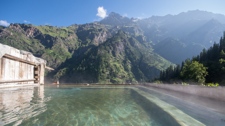 Thermal bath at Khir Ganga, India, overlooking the Himalayas