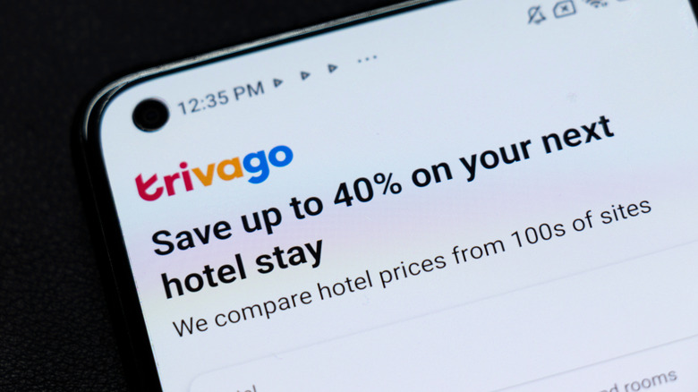 Close-up of Trivago app displaying hotel booking promotions, emphasizing discount opportunities for travelers