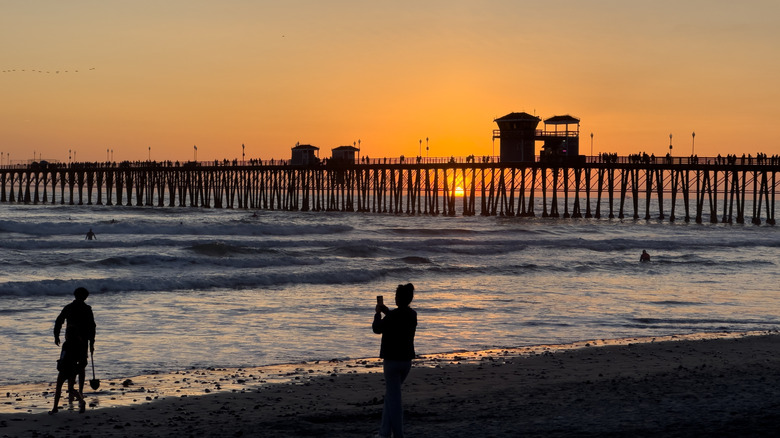 A view of the Oceanside Pier during sunset, seen in Oceanside, California.