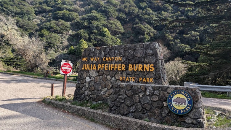 The entrance sign for Julia Pfeiffer Burns State Park