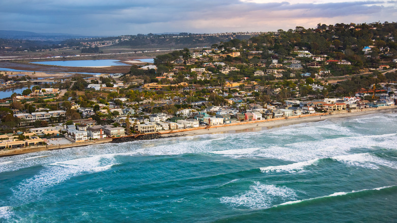 Aerial view of Del mar with the sea and shore in view