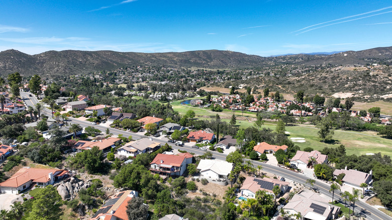 Aerial view of residential homes in Ramona, California