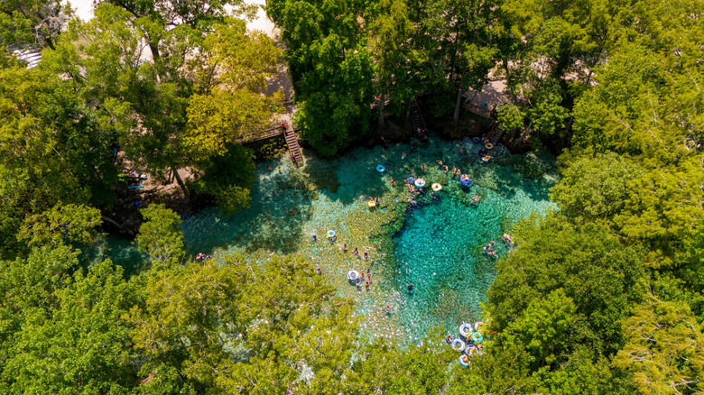 Overhead view of Ginnie Springs, located in the city of High Springs, Florida