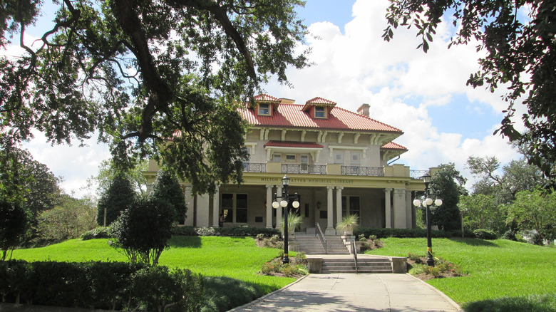 Exterior of Milton H. Latter Memorial Branch surrounded by landscaping.
