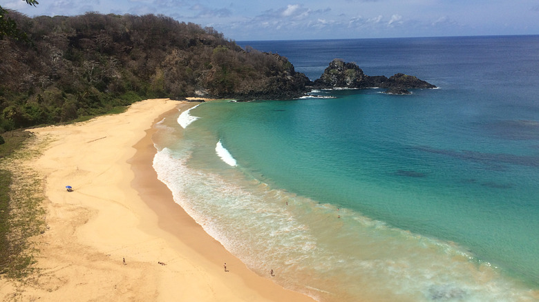 Aerial view of the Bahia do Sancho beach in Pernambuco, Brazil
