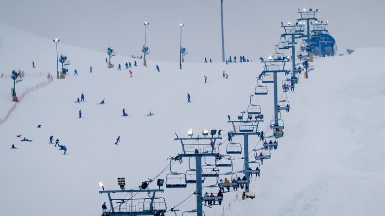 Skiers on a slope at Calgary Olympic Park WinSport