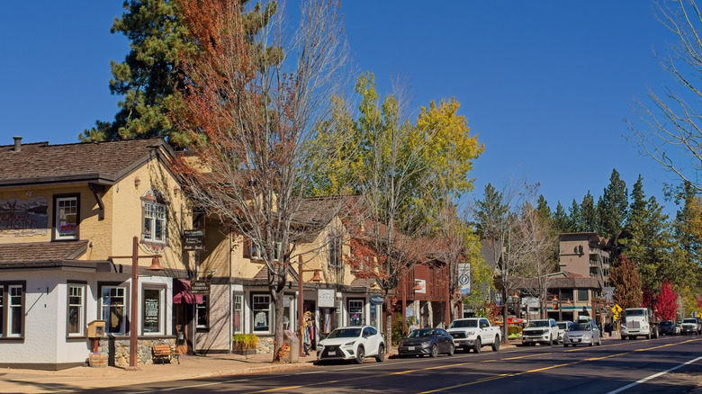 Small shops and eateries in downtown Tahoe City, California