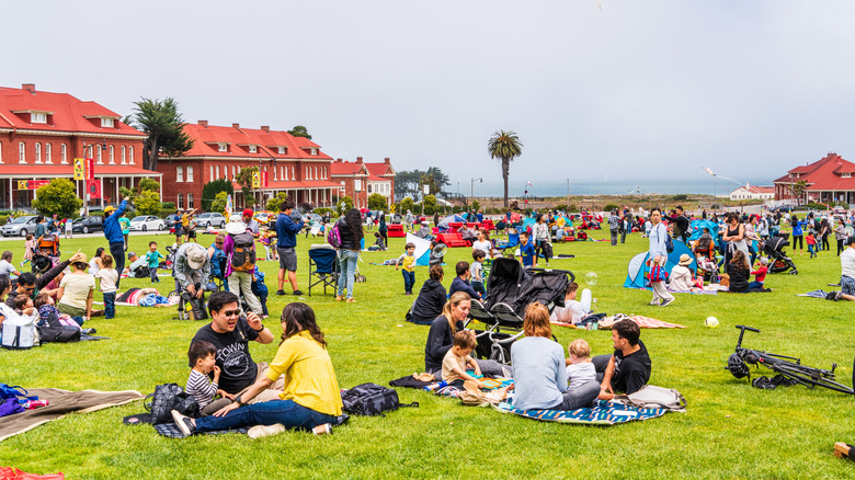 people picnicking at the Presidio on a cloudy day
