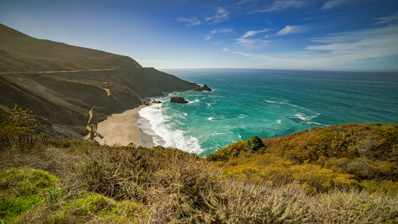 The Pacific Coast Highway above the coastline of Pfeiffer Big Sur State Park, California.