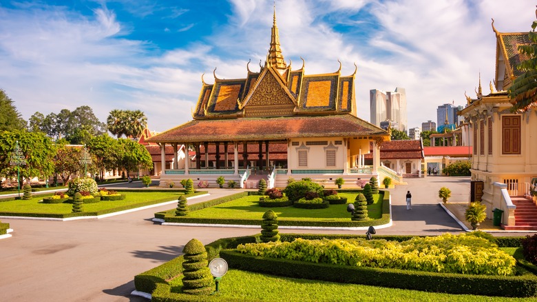 The ornate royal palace near the Mekong River in Phnom Penh
