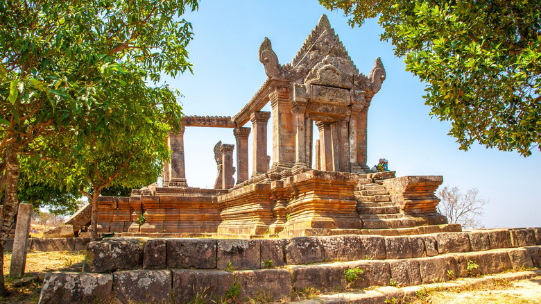 The pink-stoned ruins of Preah Vihear Temple in northern Cambodia