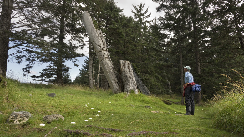 Person in Haida village in Gwaii Haanas National Park Reserve