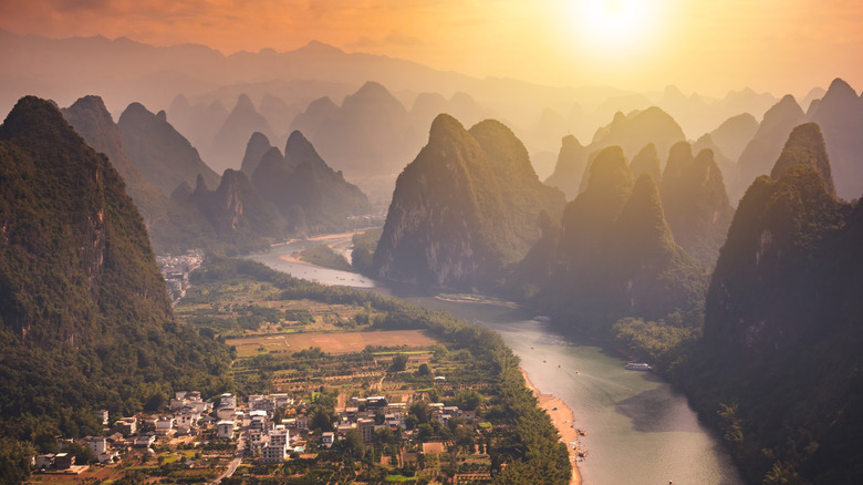 An aerial view of the Li River valley
