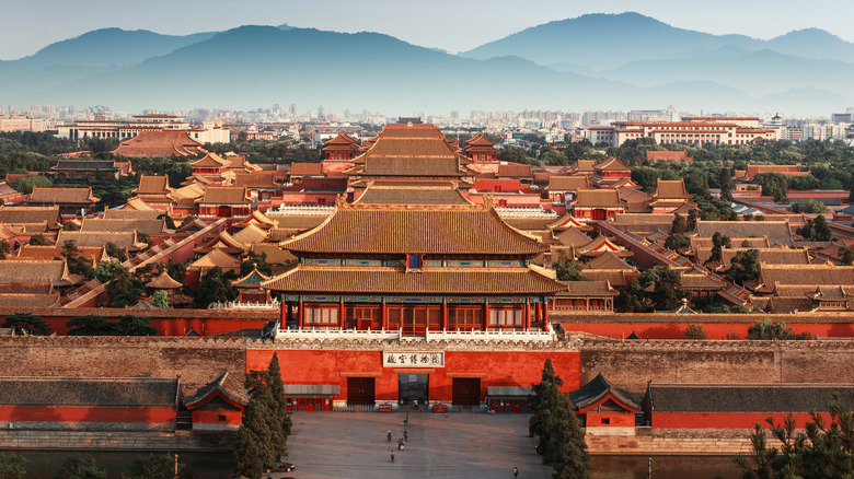 An aerial view of a gate to the Forbidden City
