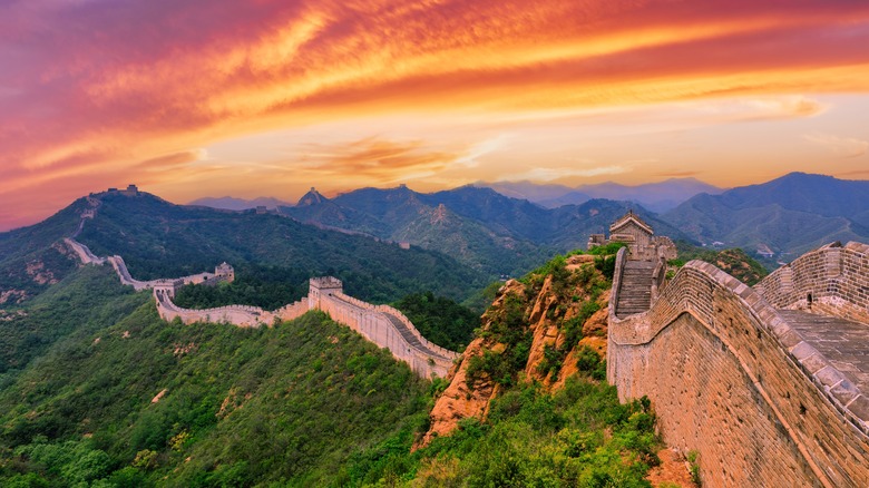 The Great Wall of China pictured at sunset