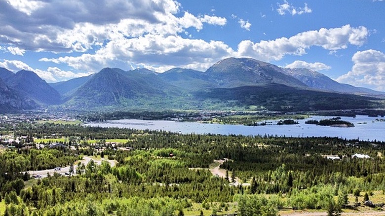 A panoramic view of Frisco, Colorado, and the Dillon Reservoir