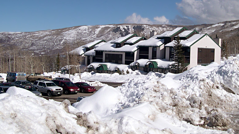Condos at Powderhorn Mountain Resort covered in snow