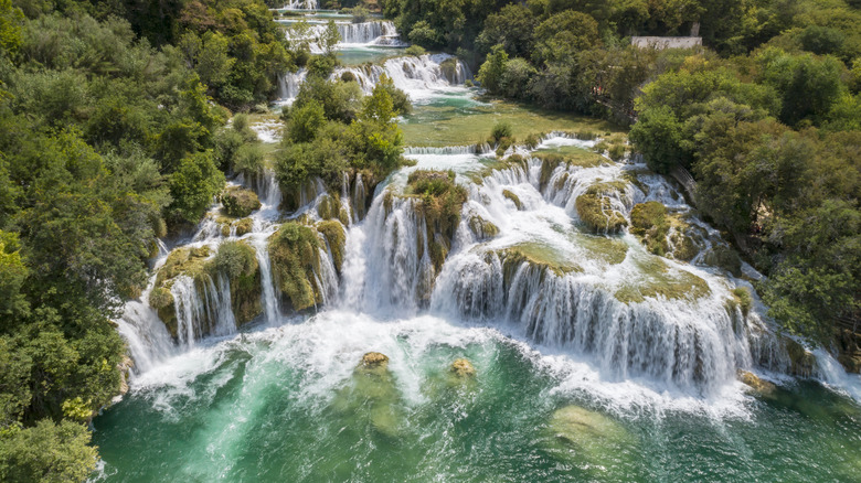 Aerial view of waterfalls at Krka National Park