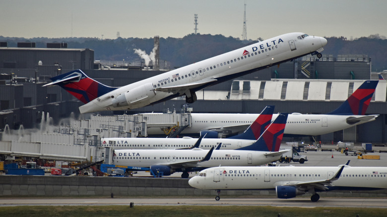 Delta aircraft taking off at Atlanta International Airport