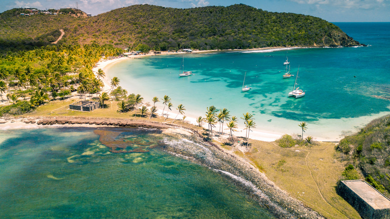 Aerial view of Mayreau, Saint Vincent and the Grenadines
