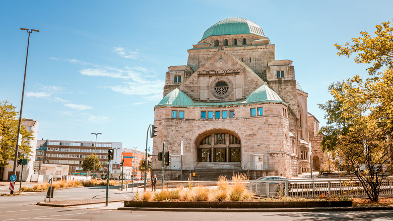 Exterior view of the dome of the picturesque Old Synagogue on a sunny day