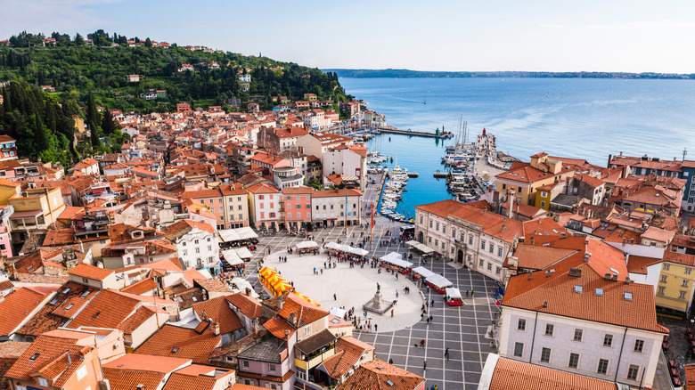 View of Tartini Square in Piran from top of St. George's Parish Church