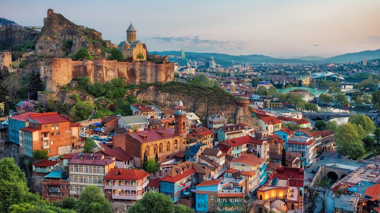 Aerial view of Tbilisi Old Town at sunset