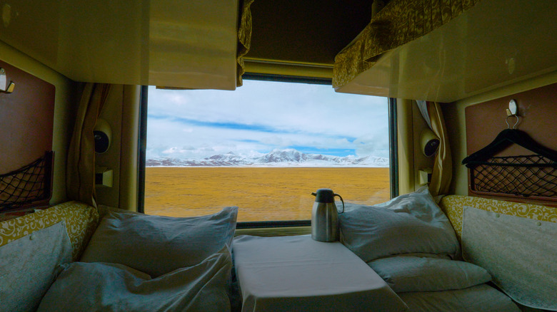 Stunning view of the snowy Himalaya from the comfort of a first class overnight train.