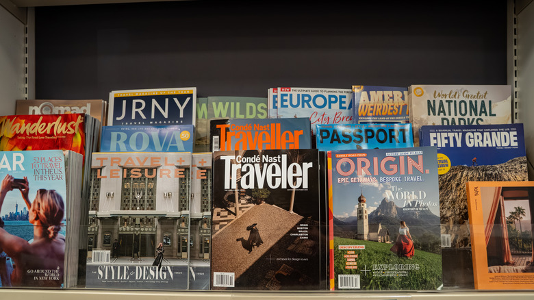 Travel magazines on a newsstand