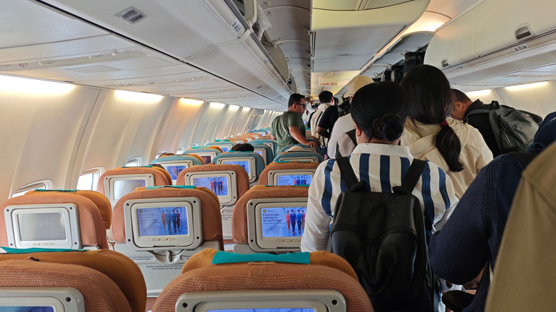 People deplaning after a flight