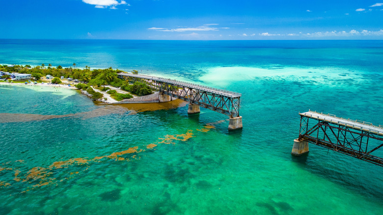The turquoise waters and old railroad bridge of Bahia Honda State Park in Florida