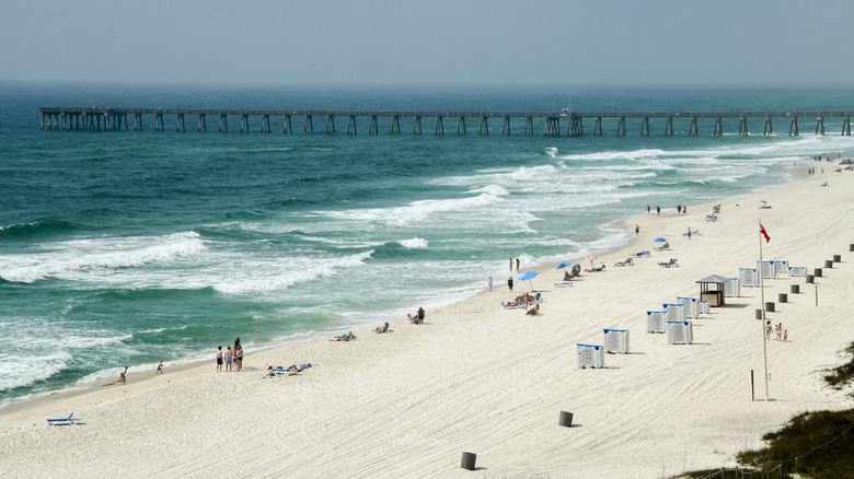 Aerial view of Panama City Beach Florida, including the pier.