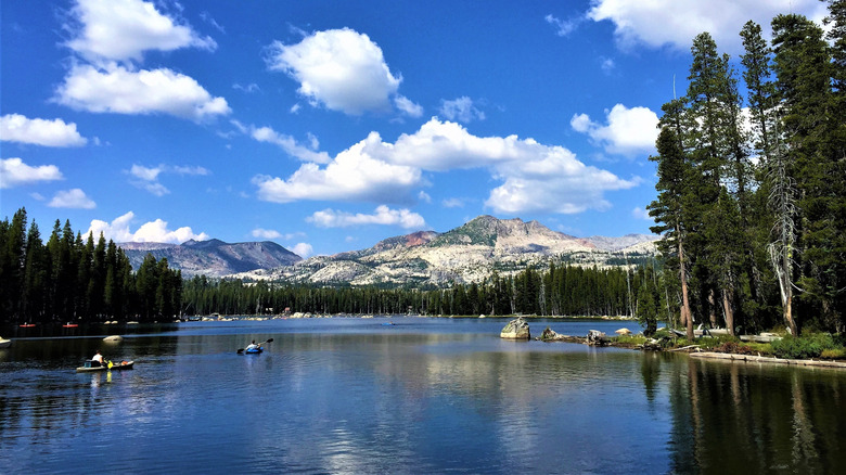 Kayakers on Wrights Lake in California's Desolation Wilderness
