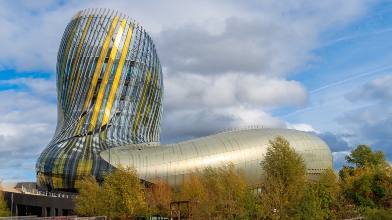 exterior of a curved metallic building