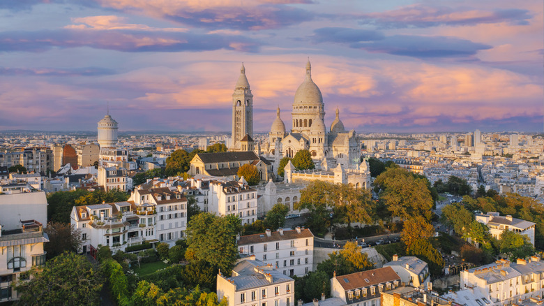 aerial view of The Sacré-Cœur at sunset