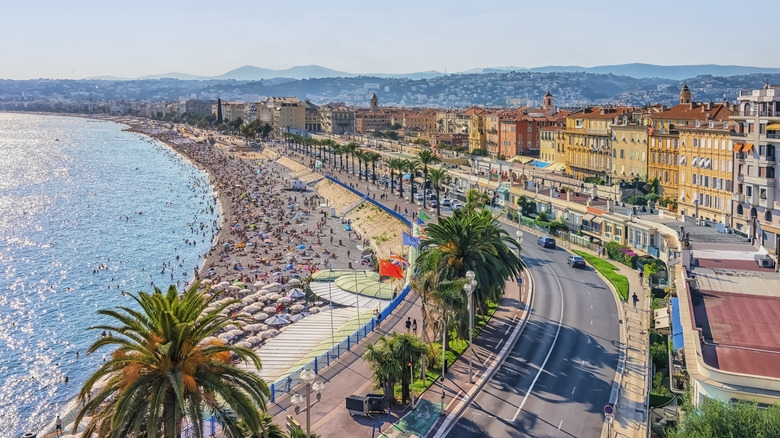 aerial shot of the promenade and the beach