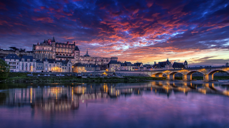 panoramic view of the village of Amboise at sunset by the river