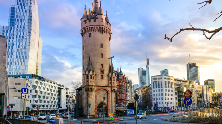 Eschenheimer Tower surrounded by buildings